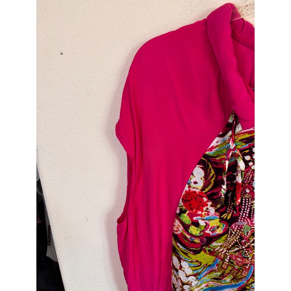 Vintage Hermes Pink 100% Silk Graphic Print Geisha Scarf Front Blouse Top Large - Picture 4 of 7